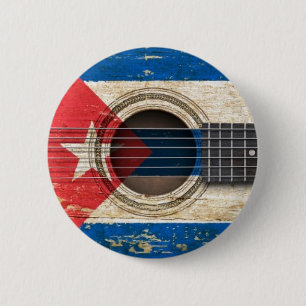 Old Acoustic Guitar with Cuban Flag 6 Cm Round Badge