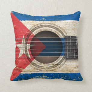 Old Acoustic Guitar with Cuban Flag Cushion