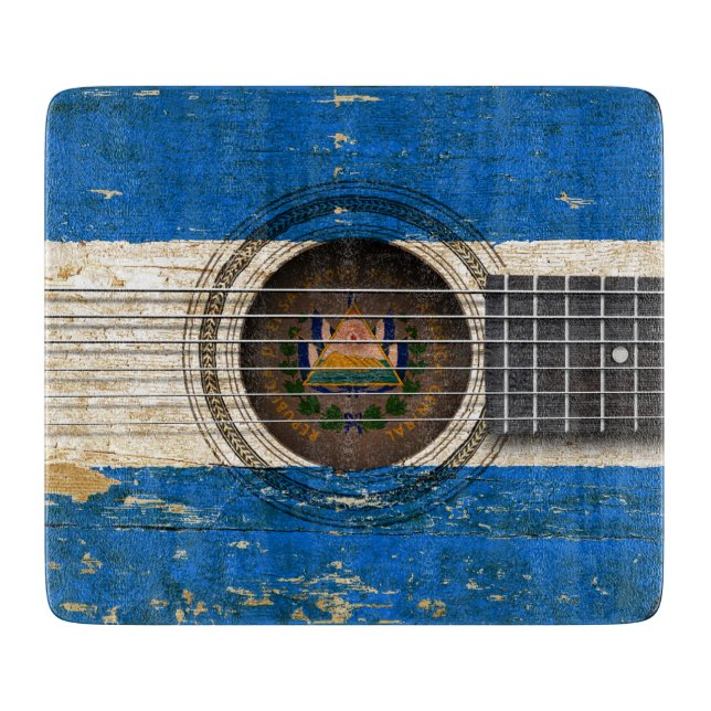 Old Acoustic Guitar with El Salvador Flag Cutting Board (Front)
