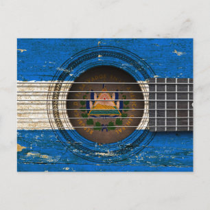 Old Acoustic Guitar with El Salvador Flag Postcard
