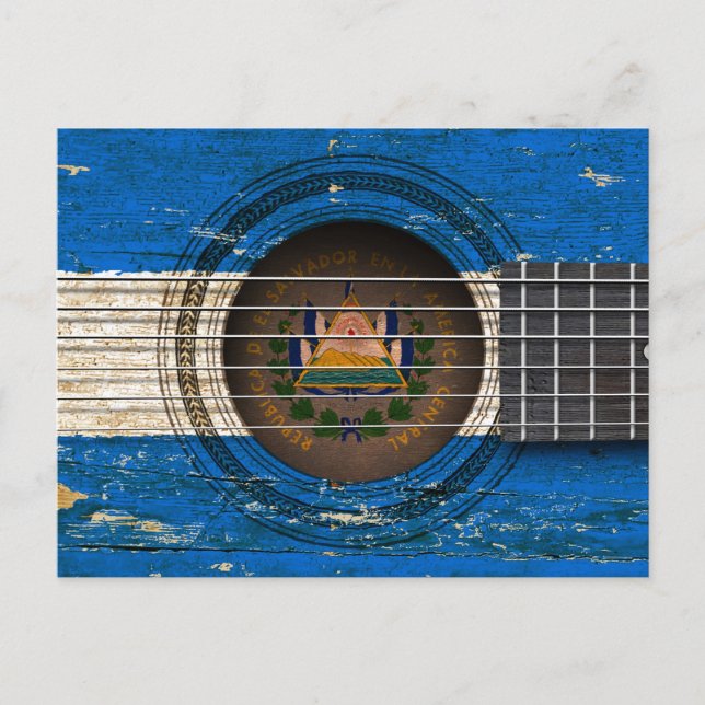 Old Acoustic Guitar with El Salvador Flag Postcard (Front)
