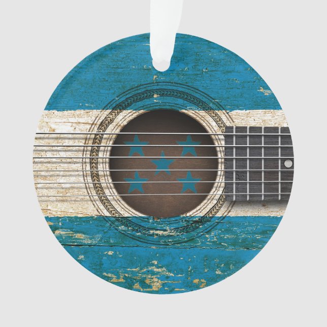 Old Acoustic Guitar with Honduras Flag Ornament (Front)