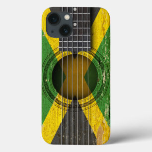 Old Acoustic Guitar with Jamaican Flag iPhone 13 Case
