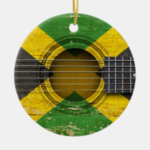 Old Acoustic Guitar with Jamaican Flag Ceramic Tree Decoration