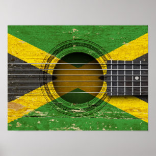 Old Acoustic Guitar with Jamaican Flag Poster