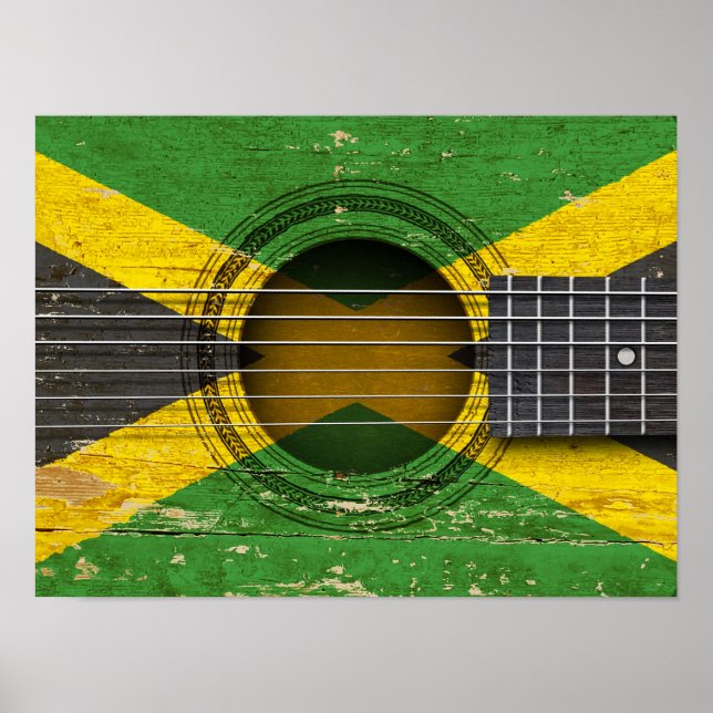 Old Acoustic Guitar with Jamaican Flag Poster (Front)