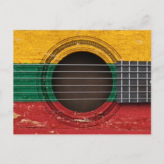 Old Acoustic Guitar with Lithuanian Flag Postcard (Front)