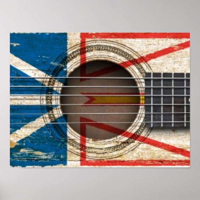Old Acoustic Guitar with Newfoundland Flag Poster (Front)