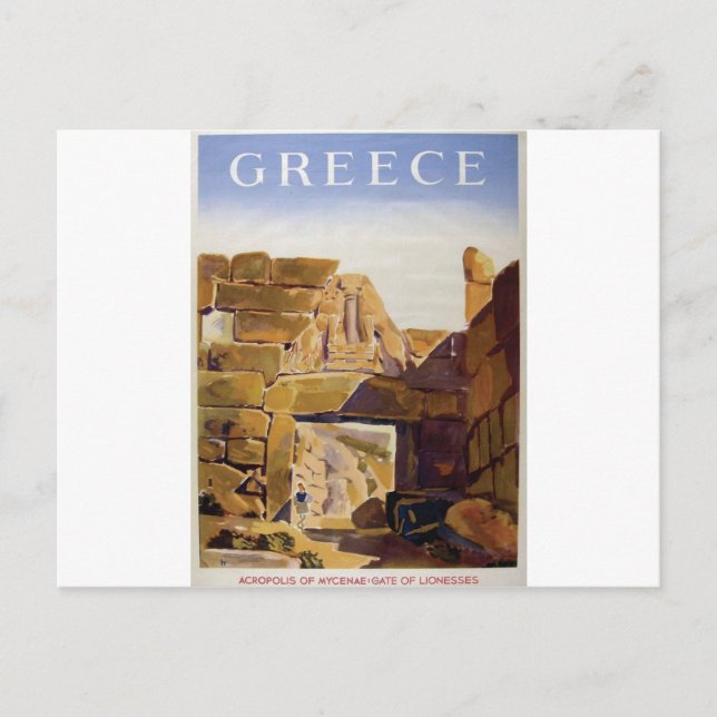 Old Advert Greece Mycenae Gate Of Lionesses Postcard (Front)