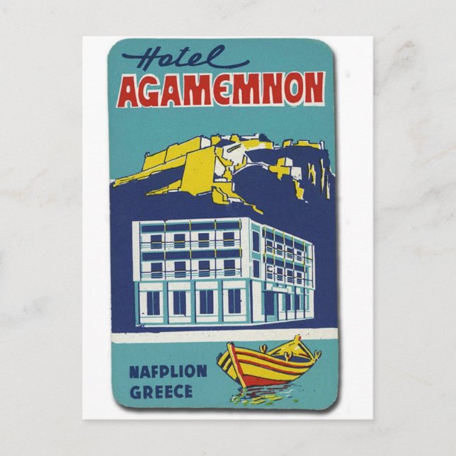 Old Advert Nafplio Greece Hotel Agamemnon Postcard (Front)