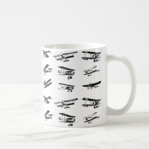 Old aeroplanes in black and white, vintage aircraf coffee mug