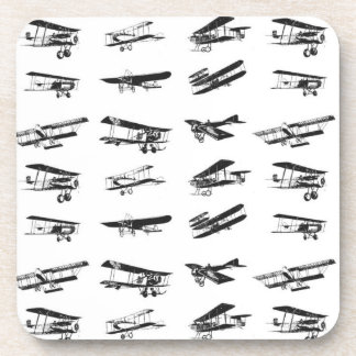 Old aeroplanes in black and white, vintage coaster