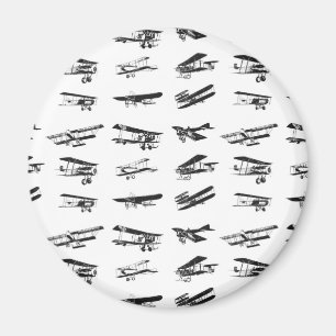 Old aeroplanes in black and white, vintage magnet