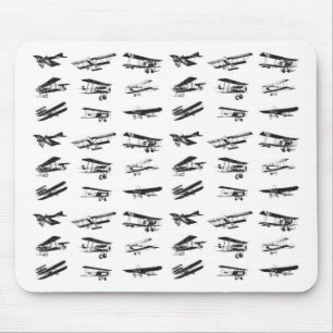 Old aeroplanes in black and white, vintage mouse mat
