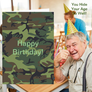 Old Age Military Green Camouflage Birthday Card
