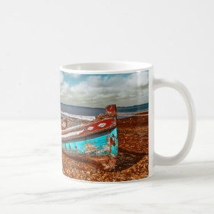 Old Aiola. Portuguese traditional boat in a beach Coffee Mug