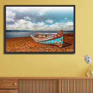 Old Aiola. Portuguese traditional boat in a beach Photo Print