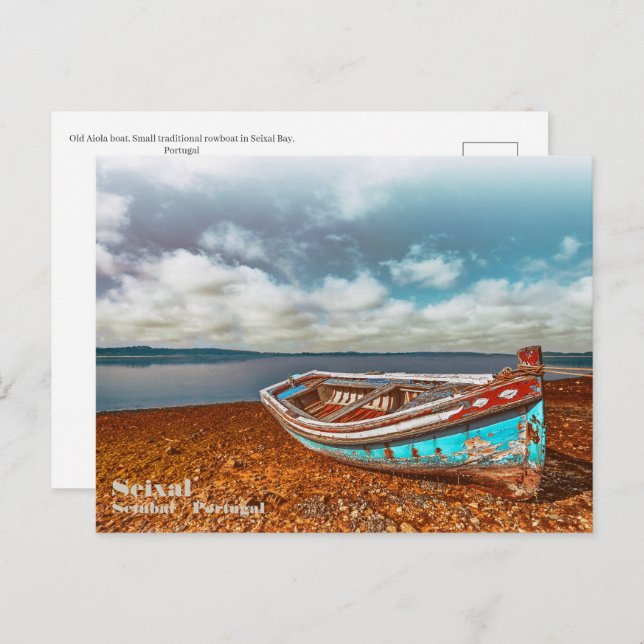 Old Aiola. Portuguese traditional boat in a beach Postcard (Front/Back)