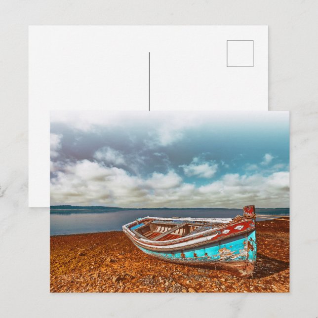 Old Aiola. Portuguese traditional boat in a beach Postcard (Front/Back)