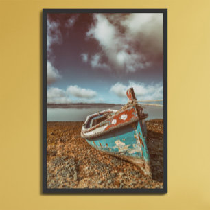Old Aiola. Portuguese traditional boat in a beach Poster