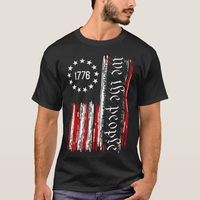 Old American Flag Patriotic 1776 We The People Usa T-Shirt (Front)