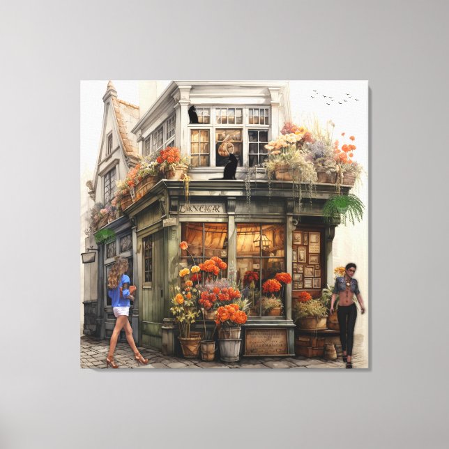 Old Amsterdam Flower shop Art Canvas Print (Front)