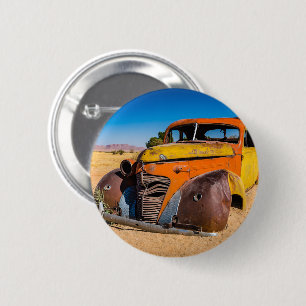 Old and abandoned car in Solitaire, Namibia 6 Cm Round Badge