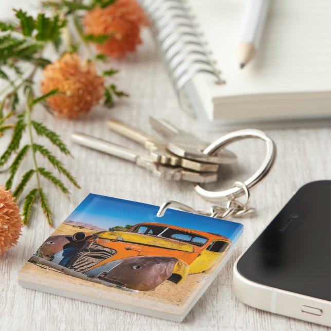 Old and abandoned car in Solitaire, Namibia Key Ring (Front Right)