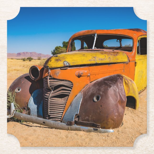 Old and abandoned car in Solitaire, Namibia Paper Coaster (Front)