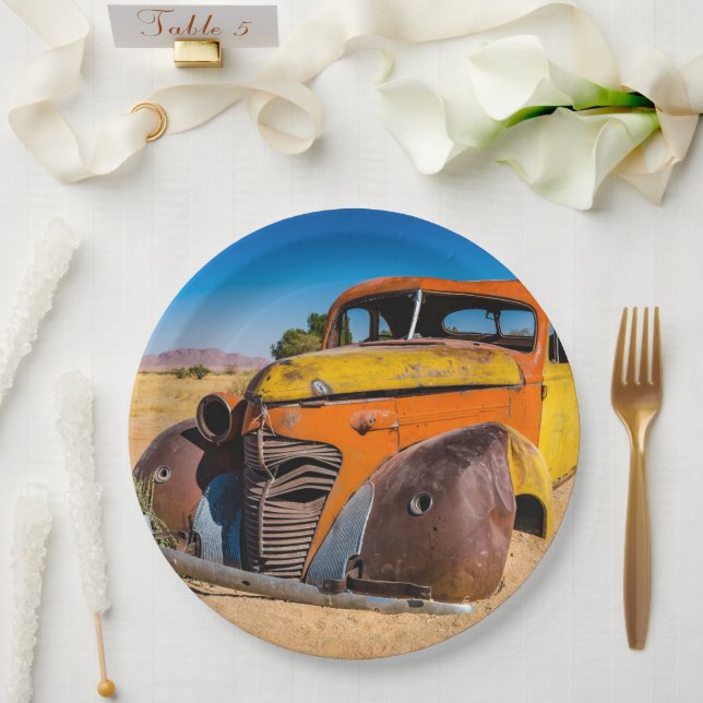 Old and abandoned car in Solitaire, Namibia Paper Plate (Wedding)