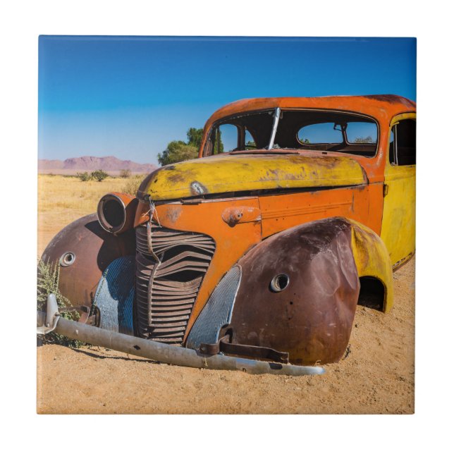 Old and abandoned car in Solitaire, Namibia Tile (Front)