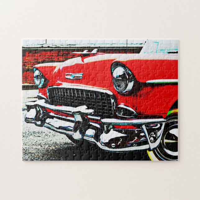 Old and Classic Red Car Art Puzzle (Horizontal)