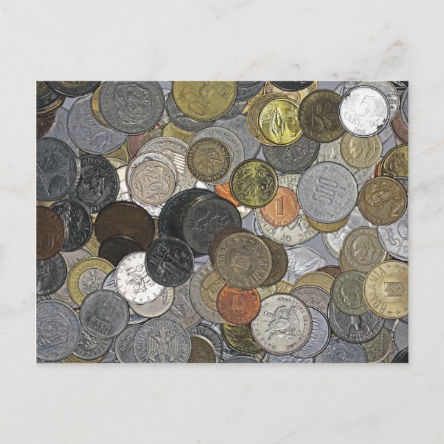 Old and international coins postcard (Front)