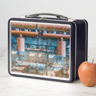 Old and rusty Atlas Imperial diesel engine at Inde Metal Lunch Box