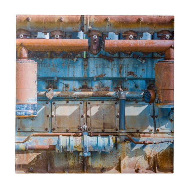Old and rusty Atlas Imperial diesel engine at Inde Tile (Front)