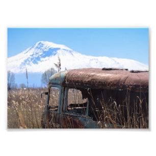 Old and rusty bus with mt. Ararat Photo Print