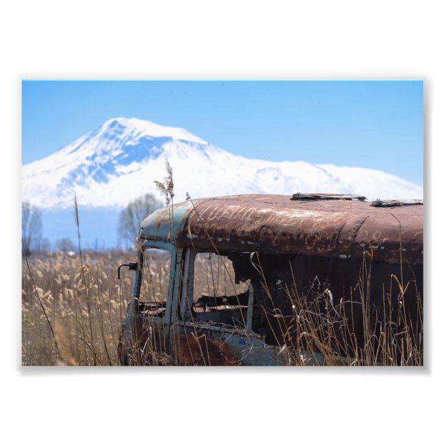 Old and rusty bus with mt. Ararat Photo Print (Front)