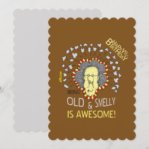 Old and Smelly lady - brown cartoon Birthday Card