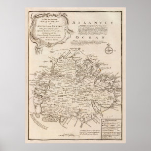 Old Antigua Map (1747) Vintage Waladli Island Poster