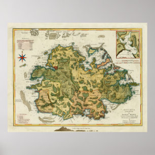Old Antigua Map (1794) Vintage Waladli Island  Poster