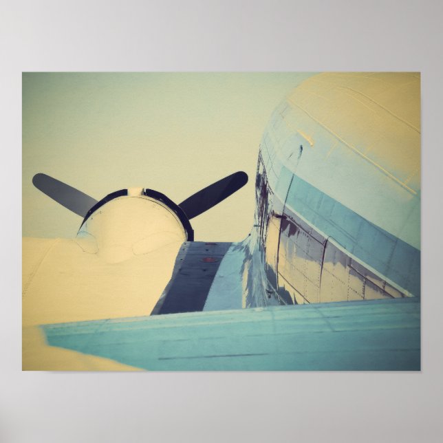Old Antique Airplane Yellow and Blue 16" x 12"  Poster (Front)
