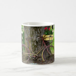Old Antique Bicycle with Flower Basket Coffee Mug