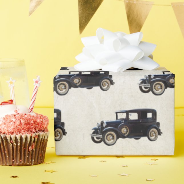 Old Antique Black Car Wrapping Paper (Birthday Party)