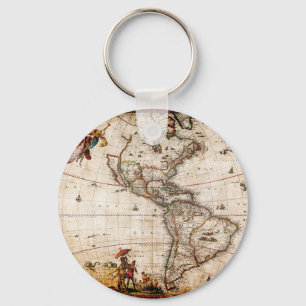 Old Antique North & South America Map Key Ring