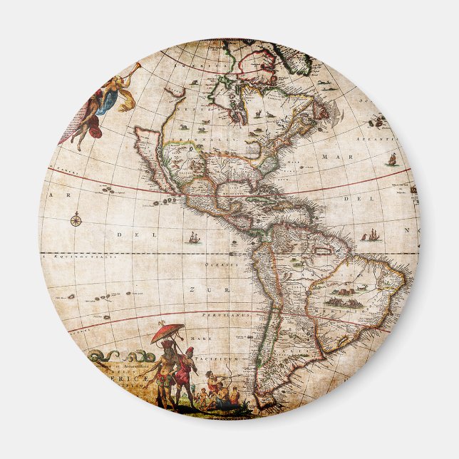 Old Antique North & South America Map Magnet (Front)