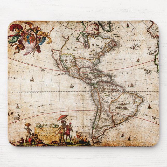 Old Antique North & South America Map Mouse Mat (Front)