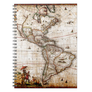 Old Antique North & South America Map Notebook
