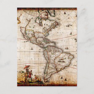 Old Antique North & South America Map Postcard