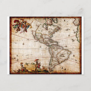 Old Antique North & South America Map Postcard