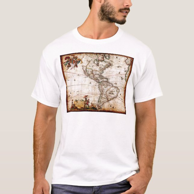 Old Antique North & South America Map T-Shirt (Front)
